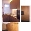 Design by Bill Walter.
Teak veneer, laminate color core  counter