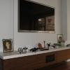 TV enclosure.  Walnut cabinet and white quartz top